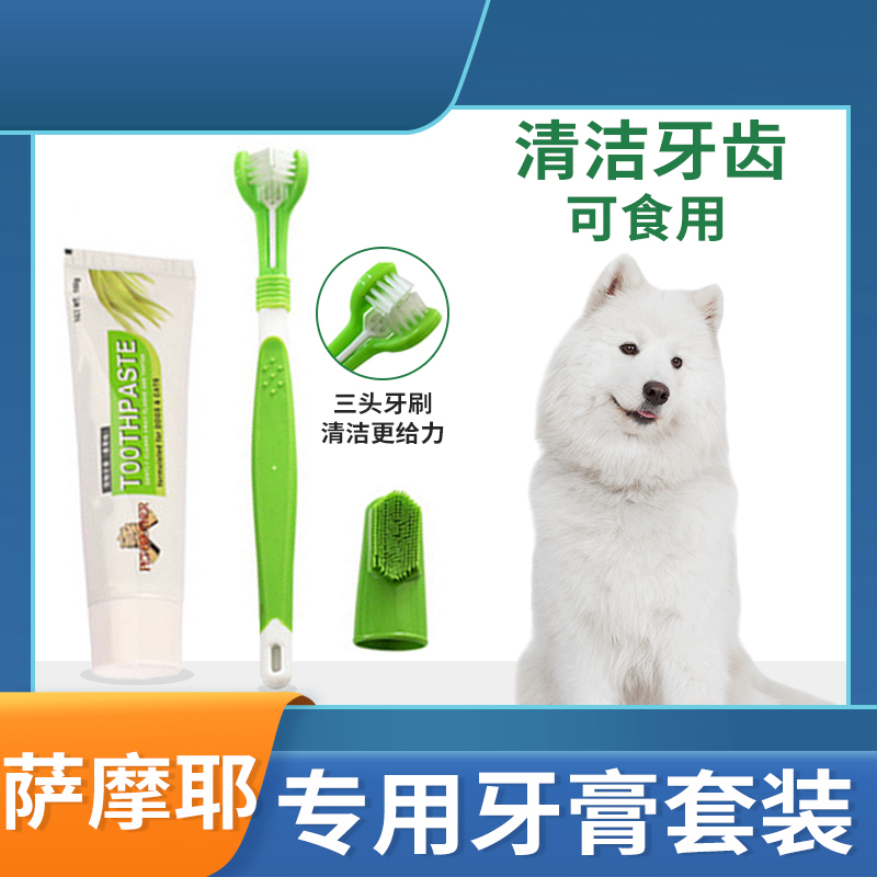 萨摩耶专用牙刷套装指套狗狗宠物牙膏刷牙牙用具牙齿清洁呵护