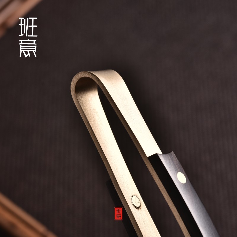 班意 实木纯铜茶夹茶杯夹子铜镊子茶夹子功夫茶具茶道零配件