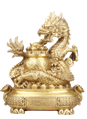 聚宝盆福禄龙财富兴隆东南补角缺角黄铜龙摆件生肖龙客厅办公室