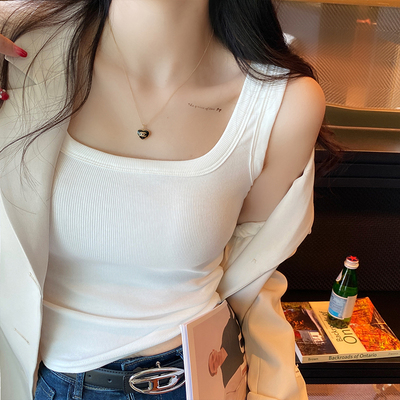 宽肩带吊带小背心女内搭秋冬2023新款方领遮副乳白色工字打底上衣