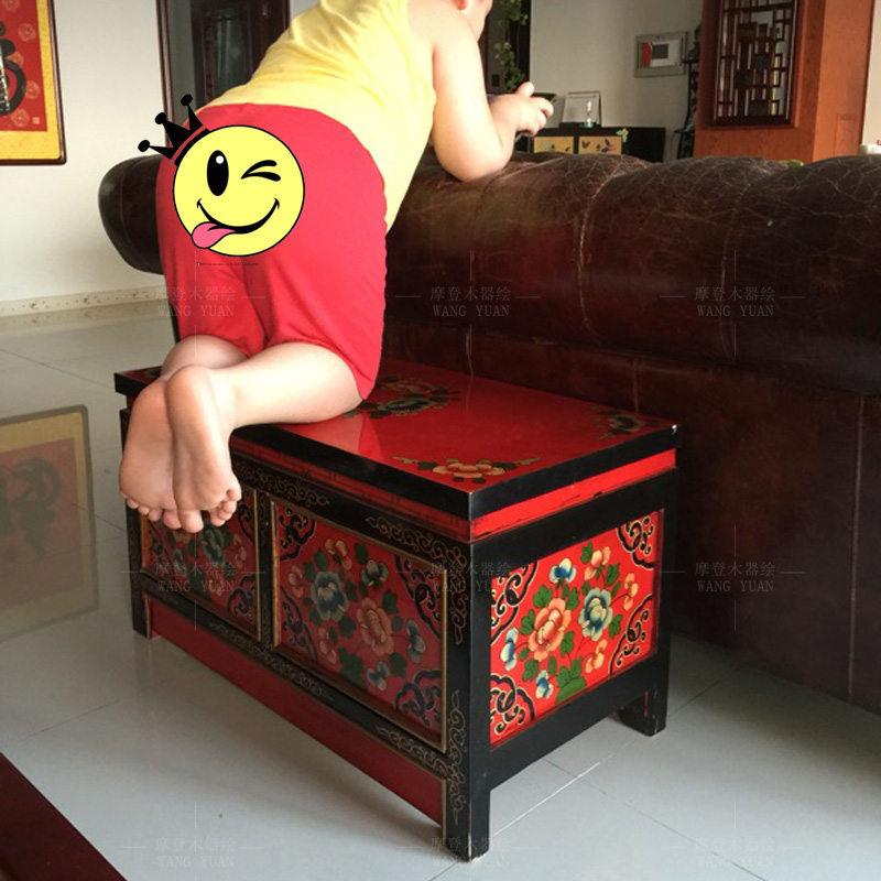 彩绘仿古入门储物鞋凳收纳可坐入户换鞋凳实木贴墙门口坐着换鞋柜