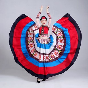 新款彝族舞蹈服演出服民族舞大摆裙火把节洗春天哈尼宝贝舞蹈服装