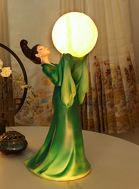 只此青绿月亮灯卧室客厅玄关桌面摆件家居饰品新中式古风文创礼物