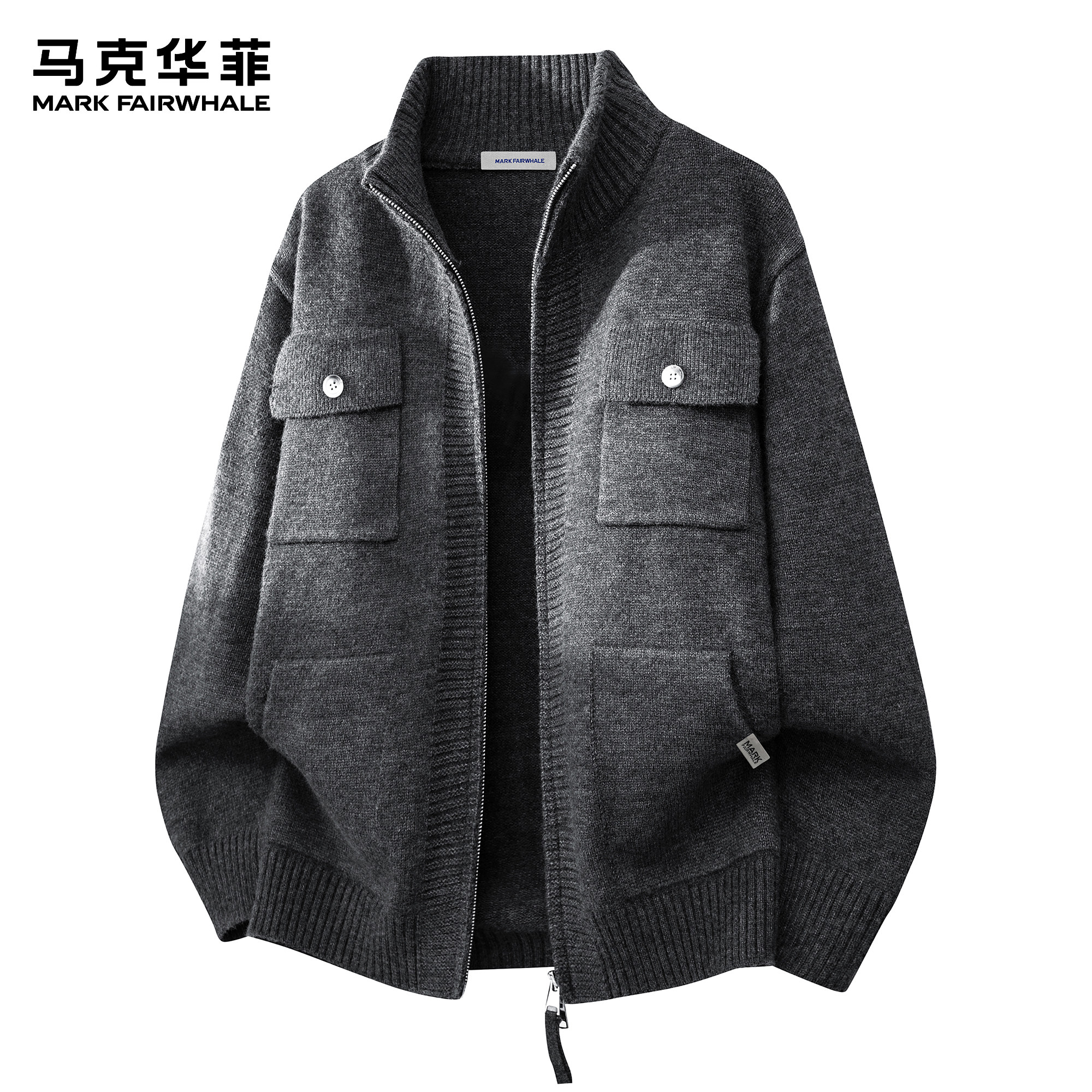 马克华菲毛衣外套男款冬季潮牌日系复古重磅保暖设计感宽松针织衫