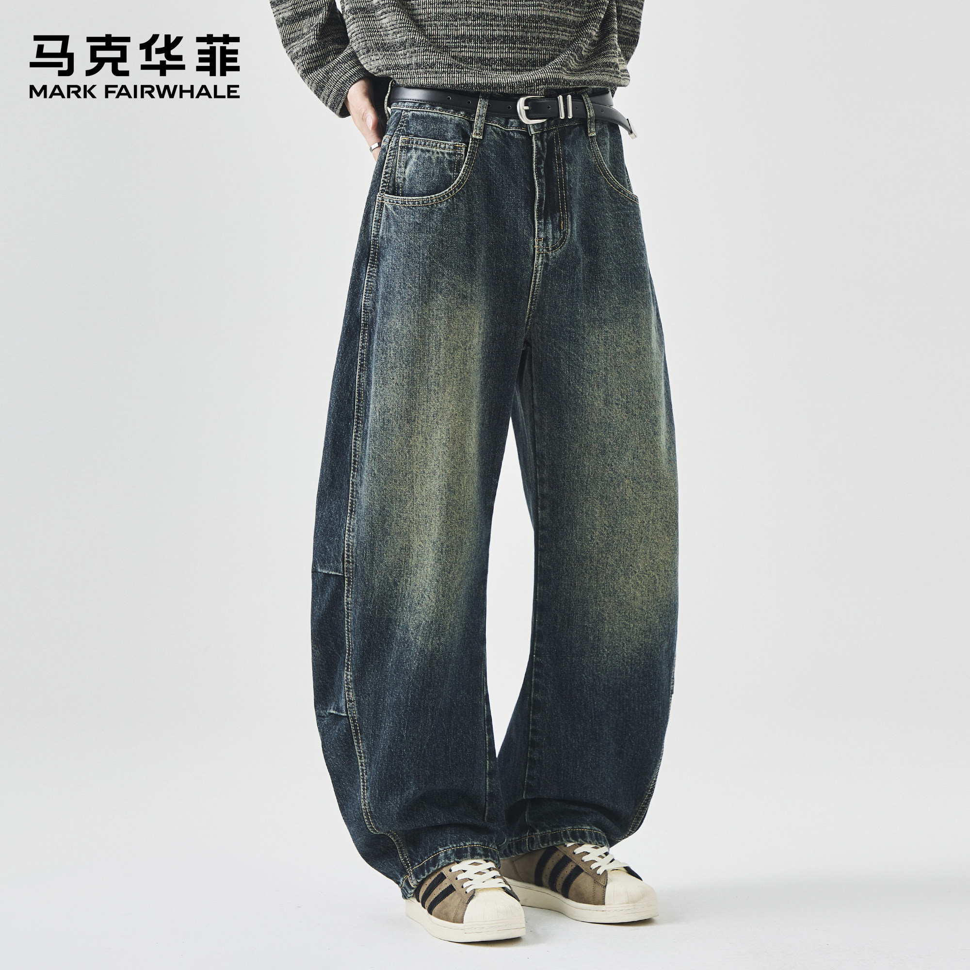 马克华菲牛仔裤男2026新款潮牌美式复古褶皱高街痞帅廓形弯刀裤,男装,牛仔裤,淘宝优惠券,粉丝福利购,淘宝优惠卷