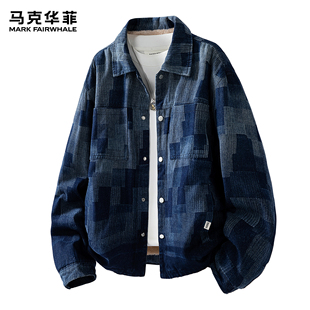 马克华菲夹克男士2026春季新款潮牌复古vibe痞帅格纹翻领宽松外套