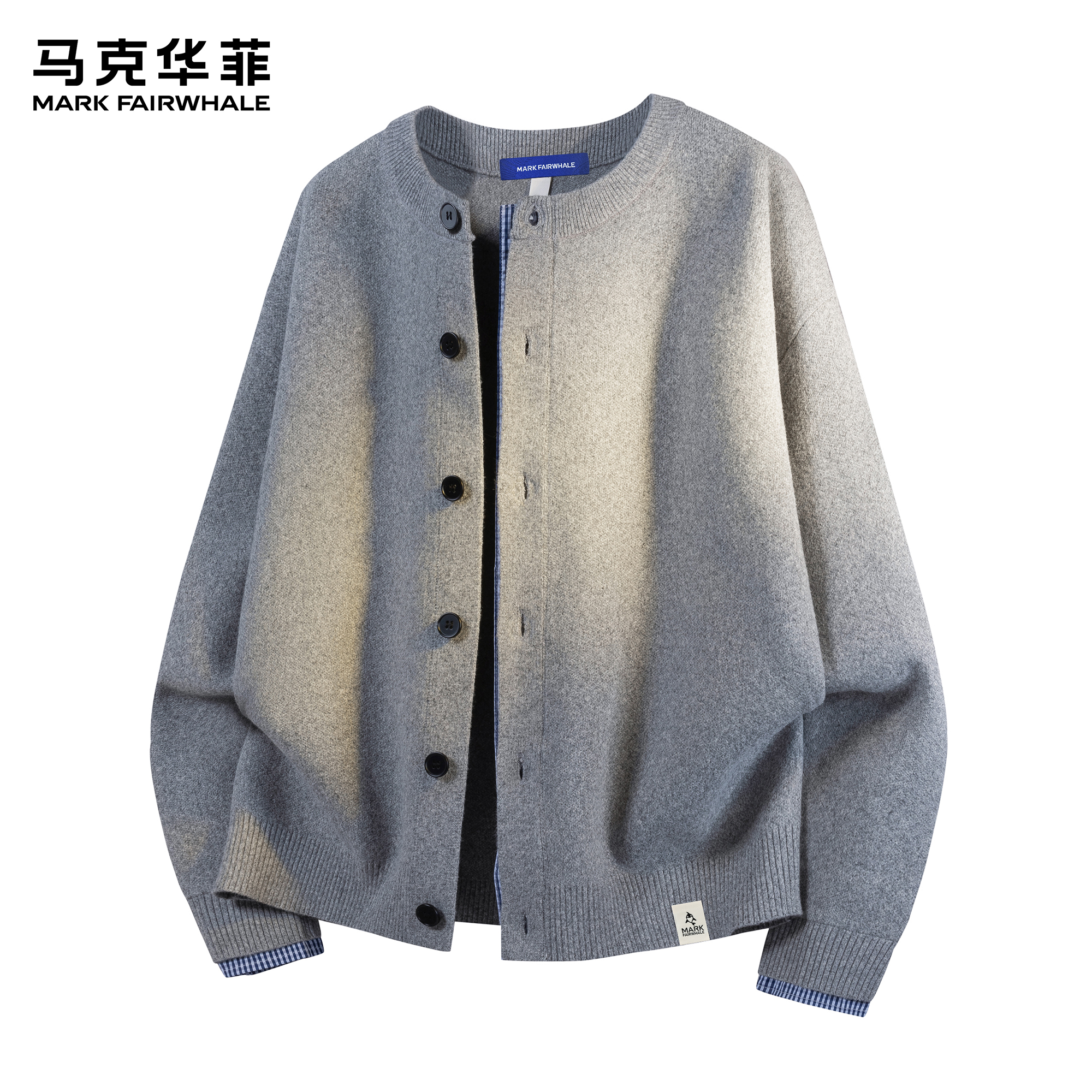 马克华菲针织开衫男秋冬潮牌美式加厚假两件保暖纽扣休闲毛衣外套