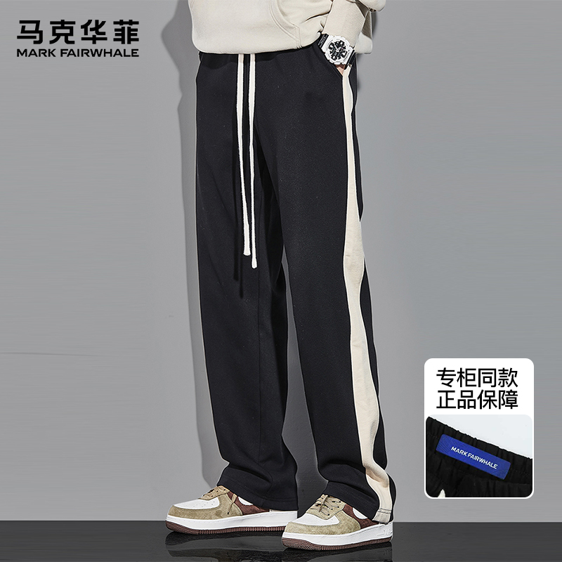 马克华菲休闲裤男秋冬潮牌重磅美式复古加绒加厚条纹宽松运动卫裤