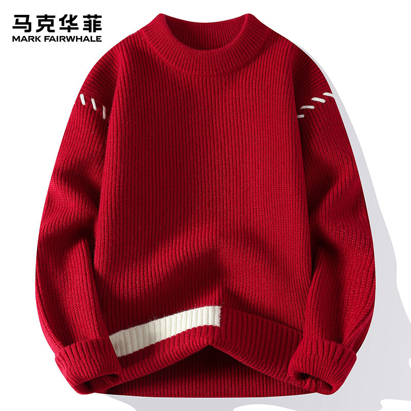 马克华菲秋冬新款毛衣男士潮牌本命年红色重磅加厚马年保暖针织衫,男装,针织衫/毛衣,淘宝优惠券,粉丝福利购,淘宝优惠卷