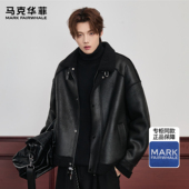 马克华菲夹克男秋冬新款 潮牌美式 翻毛领加厚复古保暖宽松机车外套