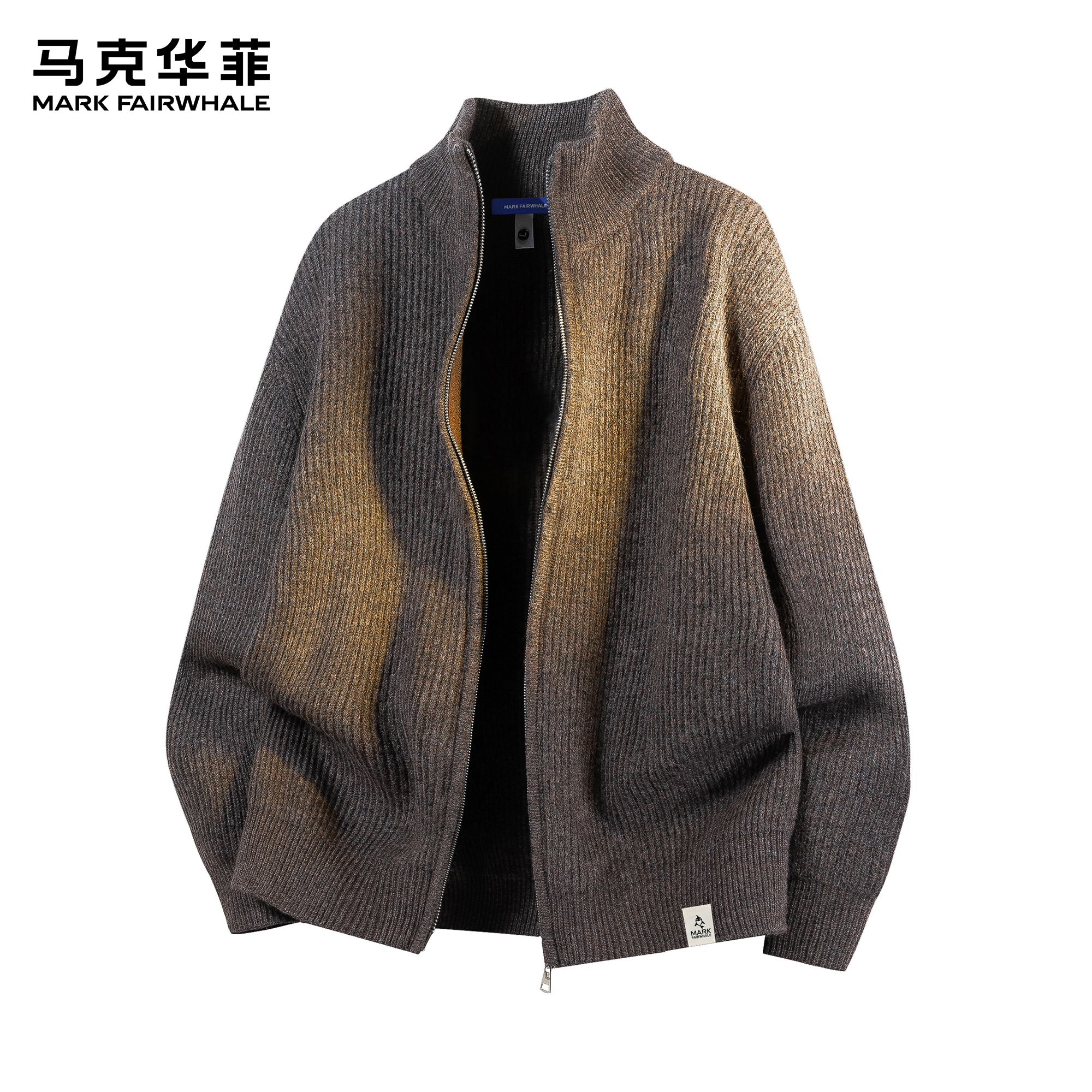 马克华菲针织开衫男秋冬新款潮牌日系复古慵懒风加厚立领毛衣外套