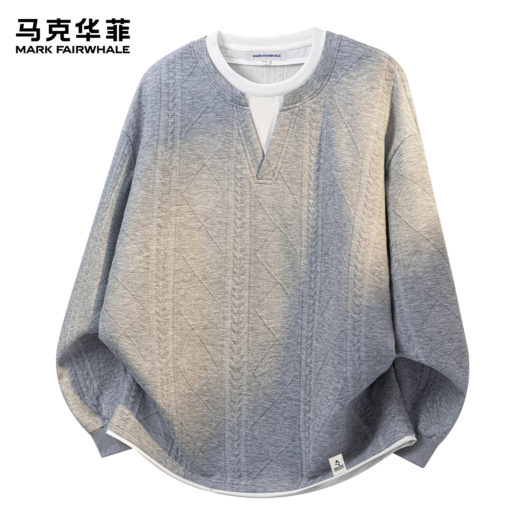 马克华菲卫衣男款潮牌日系复古慵懒风提花情侣重磅圆领宽松套头衫