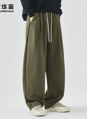 马克华菲弯刀裤男新款潮牌日系复古军绿色高街痞帅抽绳宽松工装裤