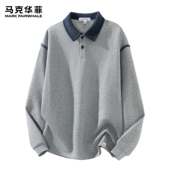 马克华菲卫衣男款 潮牌日系复古拼接加绒加厚青少年宽松翻领POLO衫