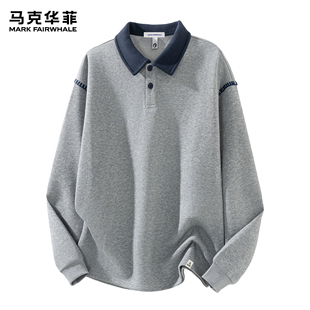 马克华菲卫衣男款潮牌日系复古拼接加绒加厚青少年宽松翻领POLO衫