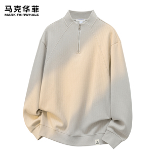 马克华菲春季新款卫衣男潮牌日系竖纹重磅高级感圆领宽松套头上衣