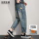 男士 新款 潮牌美式 马克华菲牛仔裤 高街猫须纹水洗青少年直筒锥形裤