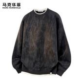 马克华菲卫衣男士 扎染复古假两件重磅加绒圆领套头衫 新款 潮牌美式