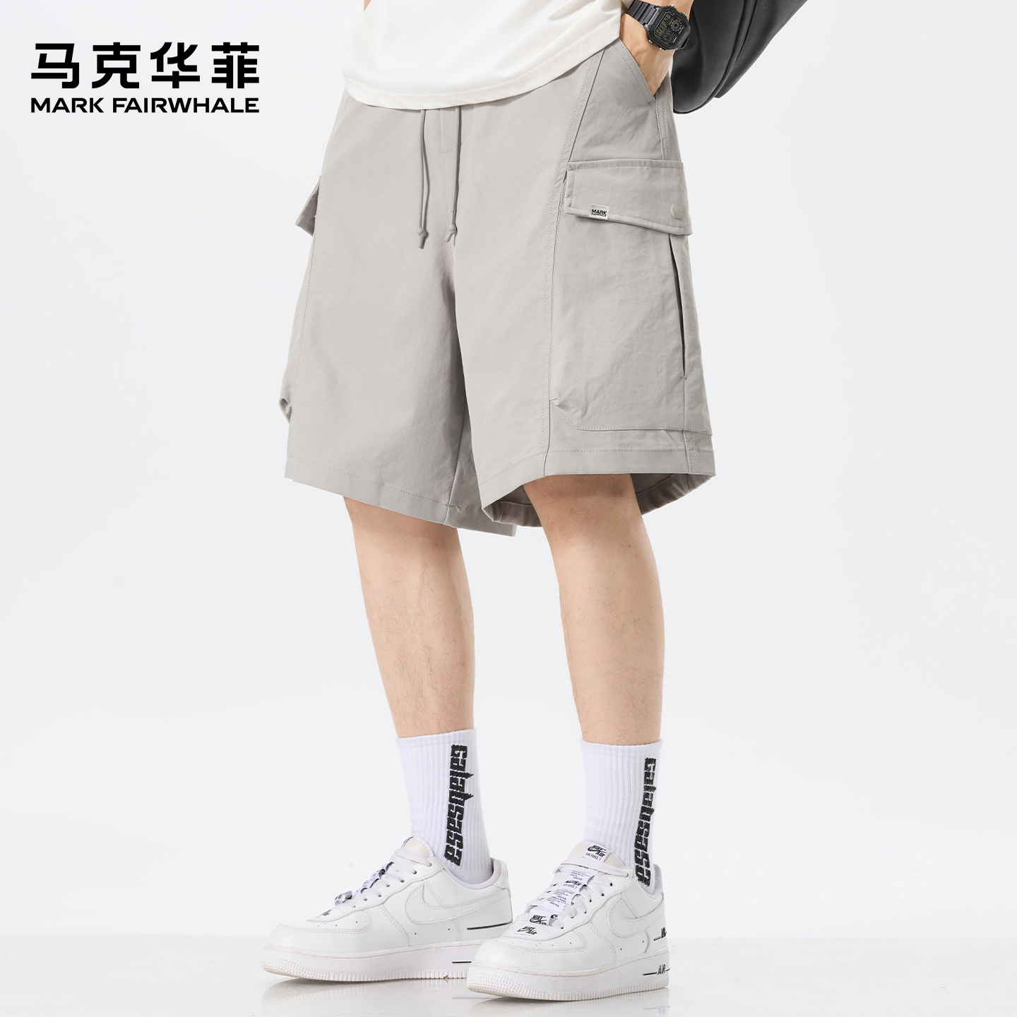 马克华菲薄款宽松休闲短裤男夏季潮牌新款冰丝透气宽松运动五分裤