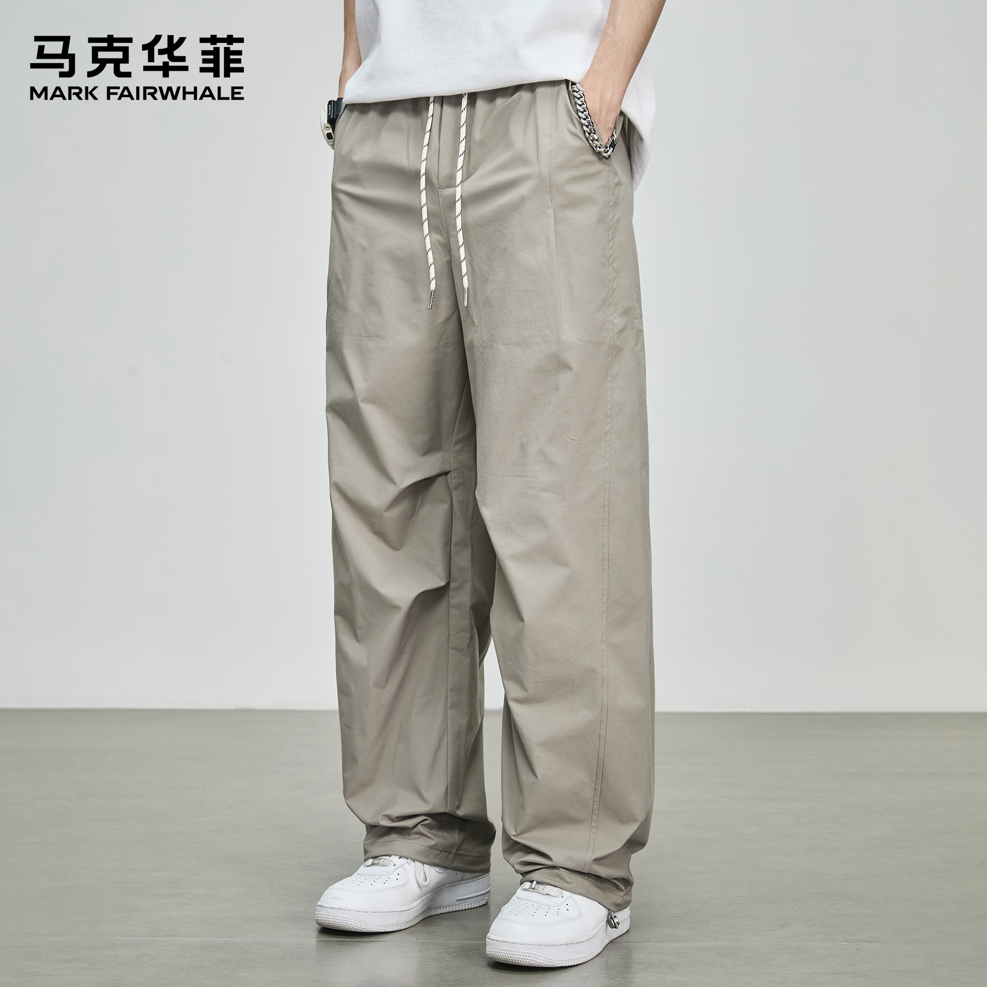 马克华菲美式休闲裤男春秋松紧腰直筒户外复古运动裤子山系弯刀裤