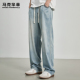 男士 宽松直筒阔腿裤 春季 复古长裤 子 美式 马克华菲莱赛尔水洗牛仔裤