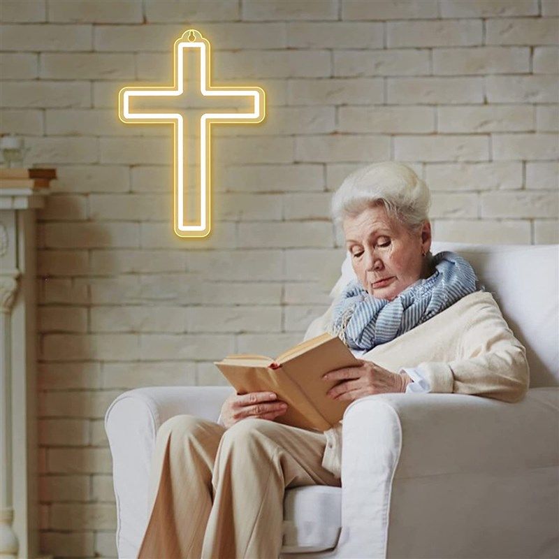 发光十字架霓虹灯LED挂墙USB圣诞装饰家居送老人长辈礼品房间夜灯,家装灯饰光源,室内LED灯带,淘宝优惠券,粉丝福利购,淘宝优惠卷