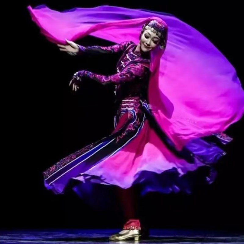 美丽的阿依汗专业艺考演出服桃李杯新疆维族舞蹈服新款大摆裙子女