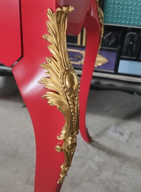 亿联书桌 手绘实木桦木欧式新古典 1.2米黑色红色树瘤木皮写字台