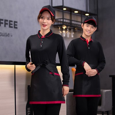 餐饮服务员工作服T恤定制长袖秋冬装 酒店火锅店餐厅饭店工作服装