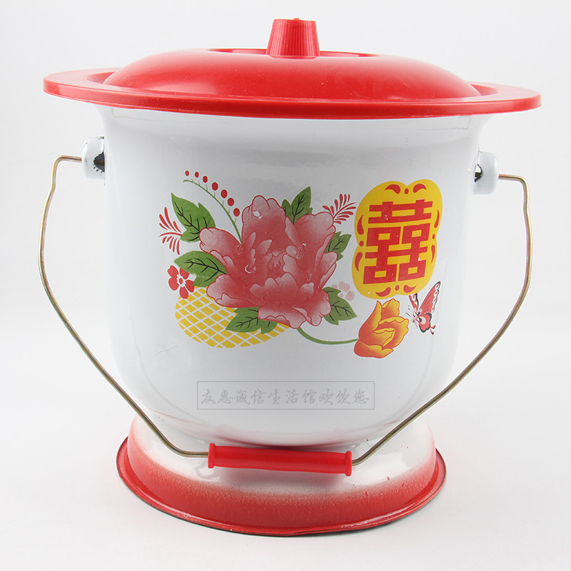 特大号防滑加厚搪瓷高脚痰盂带提手老人痰盂罐儿童孕妇座便器