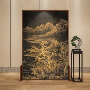 实木移动屏风隔断客厅入户遮挡玄关古风山水画座屏 东方美学新中式