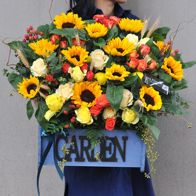 大花篮礼蓝桌面商务开业高端鲜花速递送同事生日送花上门长沙花店