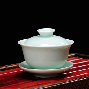 好茗天 青瓷盖碗泡茶杯 陶瓷泡茶碗大号三才茶碗杯功夫茶具套装