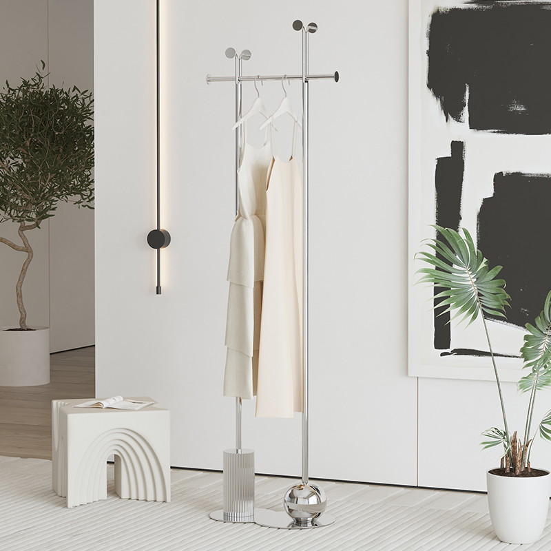 轻奢衣帽架不锈钢衣架落地卧室家用床头放隔夜衣服收纳银色挂包架