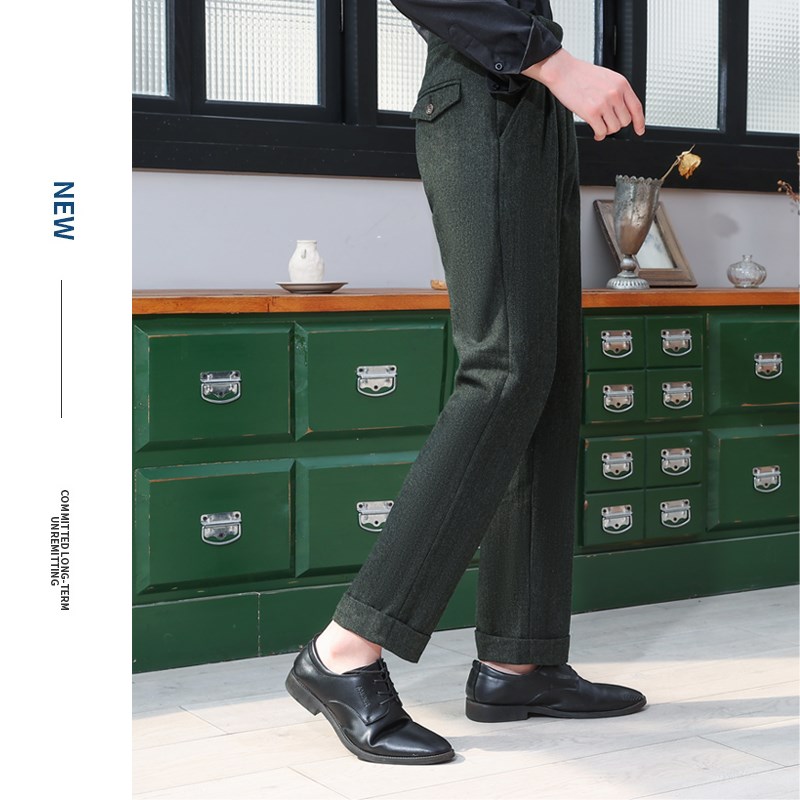 男士秋冬羊毛西裤新款复古廓尔格人字纹直筒裤那不勒斯意式休闲裤