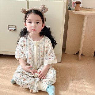 儿童睡袋夏季 宝宝纯棉纱布分腿睡衣夏天婴儿空调房防踢被神器 薄款