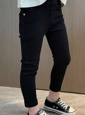 女童牛仔裤子黑色小脚修身紧身铅笔裤2024春季女孩简约宝宝长裤潮