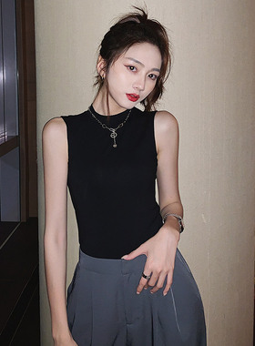 2021夏季黑色背心外穿无袖t恤女修身吊带打底工字纯棉吊带上衣潮