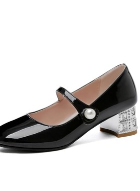 黑色皮鞋女童公主水晶鞋女孩钢琴走秀演出鞋配礼服单鞋儿童高跟鞋