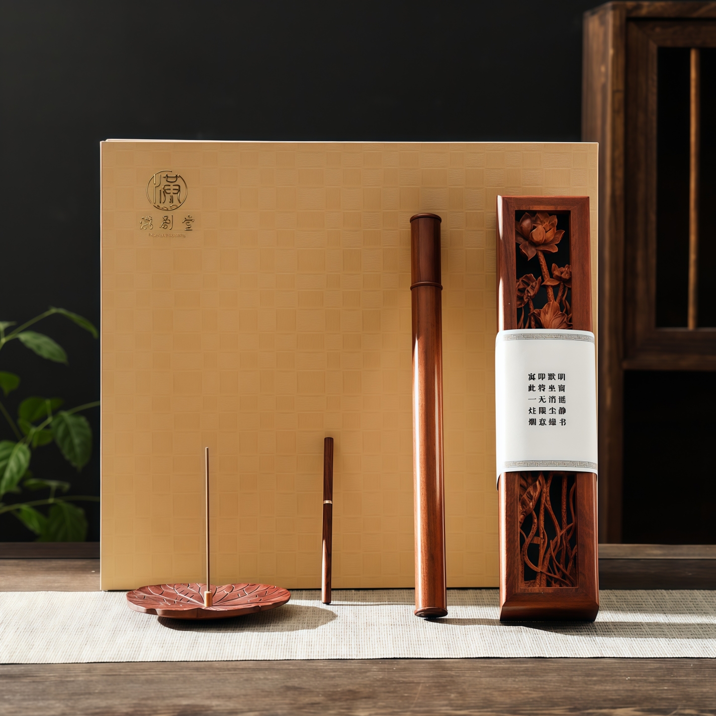 洪剧堂实木质荷花线香礼盒套组卧香炉书房茶室沉香精工商务可定制