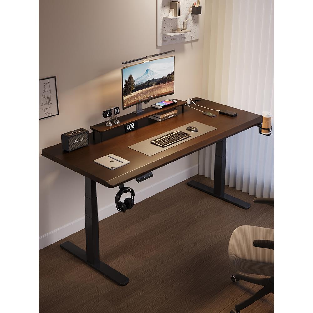 实木电动升降桌电脑桌智能可升降电竞桌家用学习办公桌书桌工作台