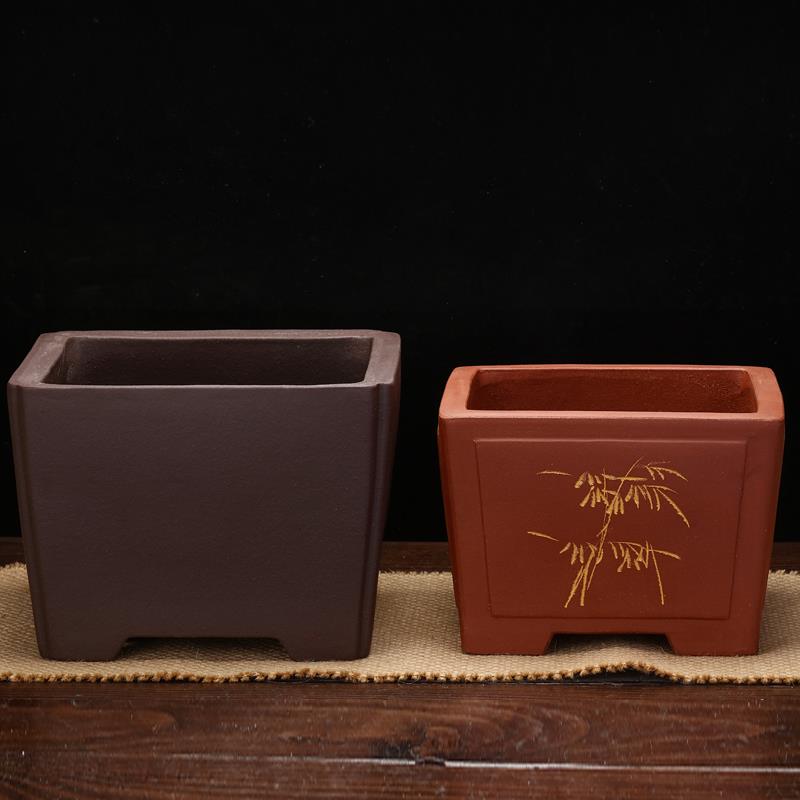 紫砂花盆仿古直口正方形大号一颗印老桩桌面六角盆景榕树文竹包邮