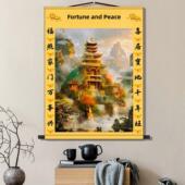 99.9cm三仙角头客厅山水画仙塘背景东北堂殿拜山水画山水画挂画