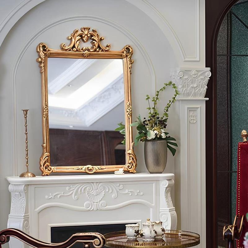 欧式高级雕花壁炉装饰镜法式梳妆台面化妆镜led智能高清浴室挂镜