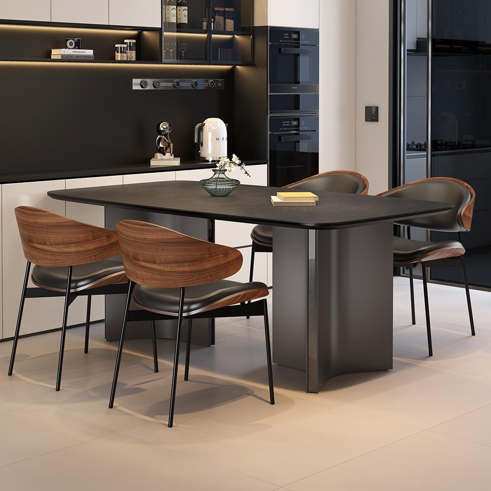 国补意式极简小户型长方形家用客厅现代简约岩板餐桌饭桌餐椅组合