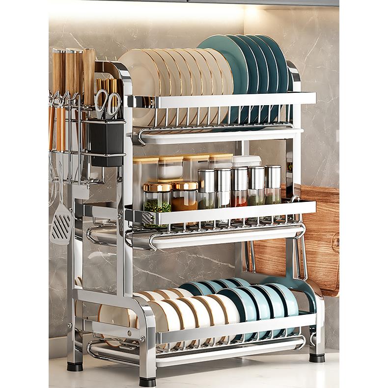 304不锈钢碗碟架厨房置物架碗碟沥水架台面多功能收纳架刀筷一体