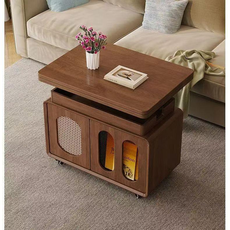 折叠茶几可移动茶几小户型客厅多功能胡桃色升降茶几小推车网红新