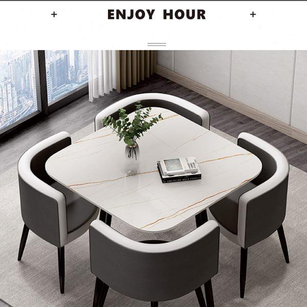 岩板洽谈桌椅组合北欧轻奢小圆桌家用小户型餐桌接待会客网红方桌