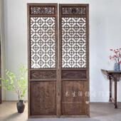 东阳木雕中式 彷古门窗做旧花格格栅海棠对开门屏风隔断背景墙门扇