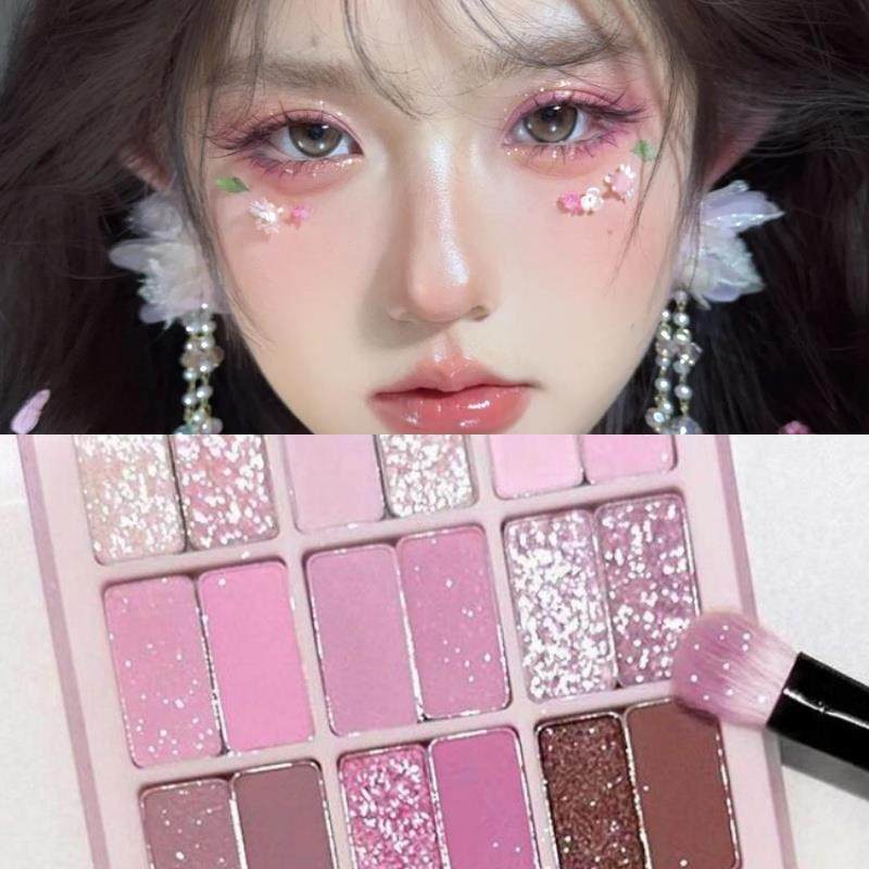 清新韩妆蓝紫截断妆18色眼影盘哑光珠光紫色彩妆盘学生新手初学者